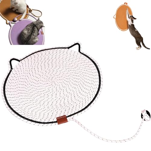 JJKTO Cat Scratching Mat Natural Cotton Rope Cat Scratching Pad，16.9'' Pets Dual Scratching Pad,Cat-Shaped Cat Rope Cat Scratching Board Interactive Ball Cat Scratching Mat for Indoor von JJKTO