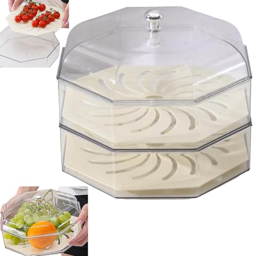 JJKTO Obstschale Mit Fliegenschutz Deckel，Food Covers Clear Stackable Lid Splatter Guard with Tray Bowl Covers，Storage with for Fruit，Divided Fruit Bowl, Splash Lid Fly Guard Vegetables Soup Serving von JJKTO