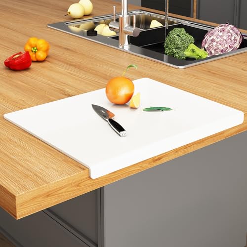 JJL Acryl Schneidebrett mit Thekenlippe 51 x 40 cm - BPA-frei, rutschfest, Weiß - Multifunktional für Brot, Fleisch, Gemüse, Küchendekoration & Geschenk von JJL