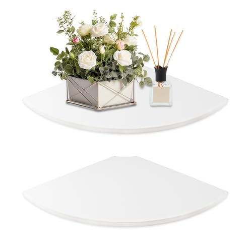 JJL Eckregal, 30 cm Tiefe fächerförmig Wandregal, 2er Set Holz Hängeregal mit Drahtloch für Schlafzimmer Eckdekoration, Weiß von JJL