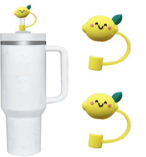 2 x Zitronen-Trinkhalm-Abdeckung für Stanley Becher mit einem Fassungsvermögen von 10 und 850 ml, 10 mm Silikon-Trinkhalm-Abdeckungen für Stanley-Becher-Zubehör, niedlicher Aufsatz, Kappenstopper für 2 x Zitronen-Trinkhalm-Abdeckung für Stanley Becher mit einem Fassungsvermögen von 10 und 850 ml, 10 mm Silikon-Trinkhalm-Abdeckungen für Stanley-Becher-Zubehör, niedlicher Aufsatz, Kappenstopper für von JJLFresheners