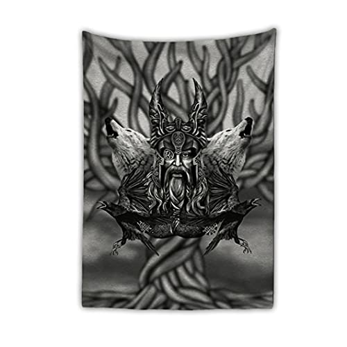 JJLLAZAD Odin Tapisserie,3D-Druck,Mysteriöses Kunstmuster,Raven,Fenrir Wolf,Polyester,Schlafzimmer Deko Wandteppich,Männer Geschenke,Father Odin,40x60 Inch von JJLLAZAD