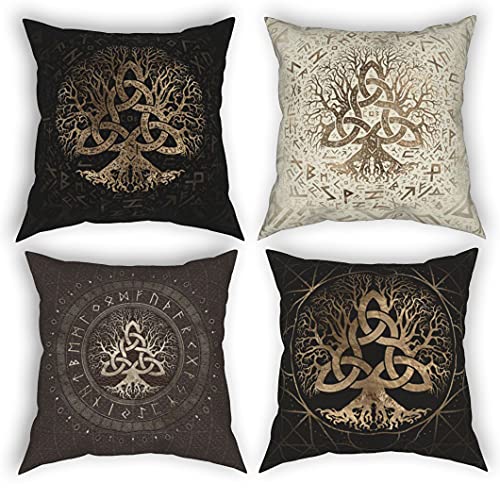 JJLLAZAD Sofa Kissenbezug 4 Stücke, Nordischer Mythologie Yggdrasil 3D-Muster, Wikinger,Quadrat,Polyester,Für Home Decor,Yggdrasil,20x20Inch von JJLLAZAD