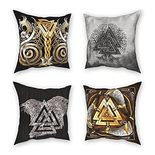 JJLLAZAD Wikinger Kissenbezug,Skandinavischer Und Nordischer Amulett 3D Gemusterter 4-Teiliges Set Sofa Dekor Polyester Kissenhülle,Viking Amulet,18x18Inch von JJLLAZAD