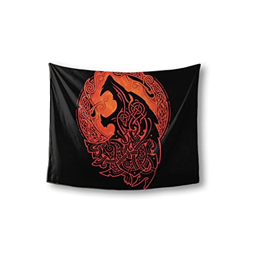 JJLLAZAD Wikinger-Wandteppich, Nordischer Fenrir-Wolf Und Mondphasen-Wandbehang, Polyester-Wandverkleidung,Für Schlafsaal,Nordic Wolf,60x40 Inch von JJLLAZAD