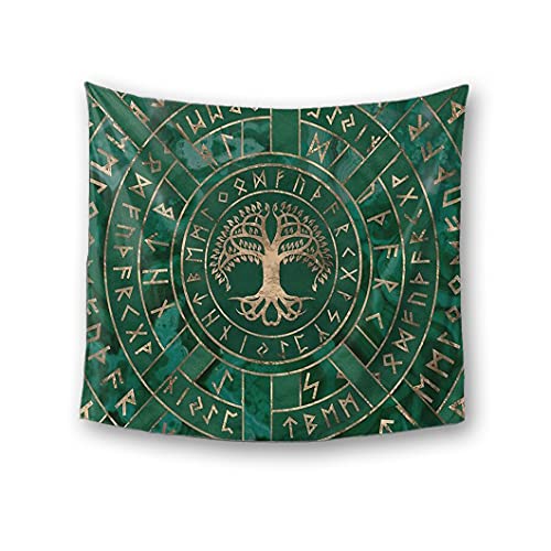 JJLLAZAD Wikinger Wandteppiche Retro Tapisserie Nordischer Stil Yggdrasil Wandbehang Für Schlafzimmer Wohnheim Dekor Wall Hanging,Grün,60x50 Inch von JJLLAZAD