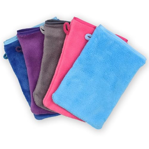 JJPJL 5 Stück Waschlappen Gesicht,Waschlappen Microfaser,Waschhandschuh Körper,Waschhandschuhe,Gesichtshandschuh,Flanell,Weich,Starke Wasseraufnahme,15 x 20cm,5 Farben(Typ 1) von JJPJL