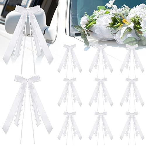 JJQHYC 10 Stück Autoschleifen Hochzeit Elegante Schleifen Hochzeit Deko Weiße Schleifen Dekoration Schleifen Auto Hochzeit Deko für Hochzeit Autoschmuck von JJQHYC