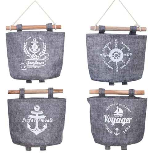 JJQHYC 4 Stück Hängende Aufbewahrungstasche Maritime Stil Hängeorganizer Wand Hängende Tasche Wandtaschen Tür Organizer Grau von JJQHYC