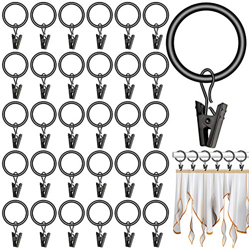 JJQHYC 40 Stück Vorhang Ringe Schwarz 25 mm Metall Gardinenstange Ringe mit Clips Haken Modern und Elegant von JJQHYC