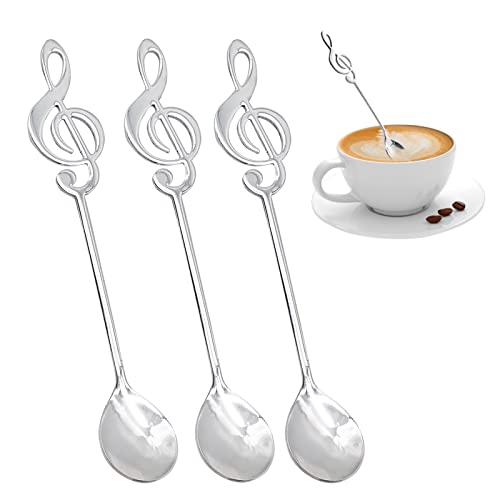 JJQHYC Suppenlöffel 3er-Set Dessertlöffel Edelstahl Teelöffel Dekorative Musiknote Kaffeelöffel Kreative Löffel für Eis, Kuchen und Desserts, spülmaschinenfest von JJQHYC