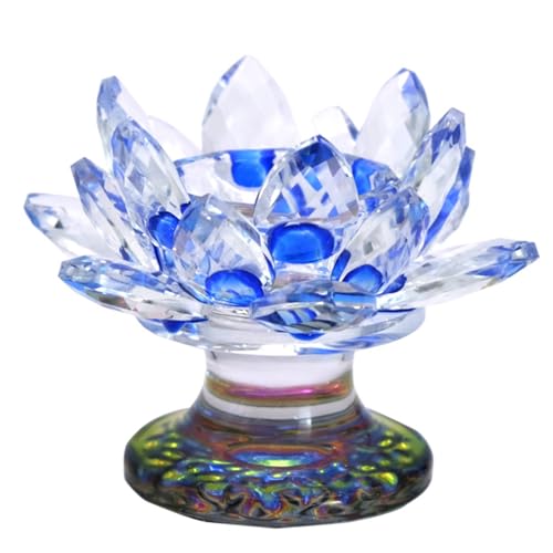 Kerzenhalter Kristall Lotus Blumen Teelichthalter Kerzenhalter Deko Lotus Kerzenhalter Teelicht Dekoration Kristall Glas Kerzenständer (Blau) von JJQHYC