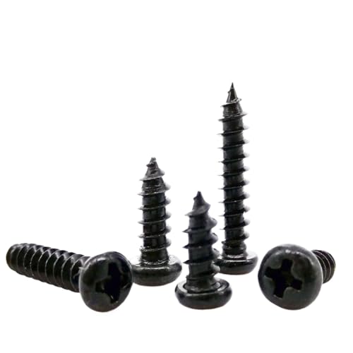 50/100 Stück M1 M1,2 M1,4 M1,7 M2 M2,3 M2,6 M3 M3,5 M4 Schwarzer Stahl Mini Micro Kreuz Rundkopf Selbstschneidende Holzschraube(6mm,100pcs M1) von JJQXAIBH