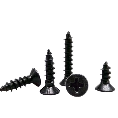 50/100 Stück M1 M1,2 M1,4 M1,7 M2 M2,6 M3 M4 Schwarzer Stahl Mini Micro Kreuz Flacher Senkkopf Selbstschneidende Holzschraube(10mm,100pcs M1.4) von JJQXAIBH
