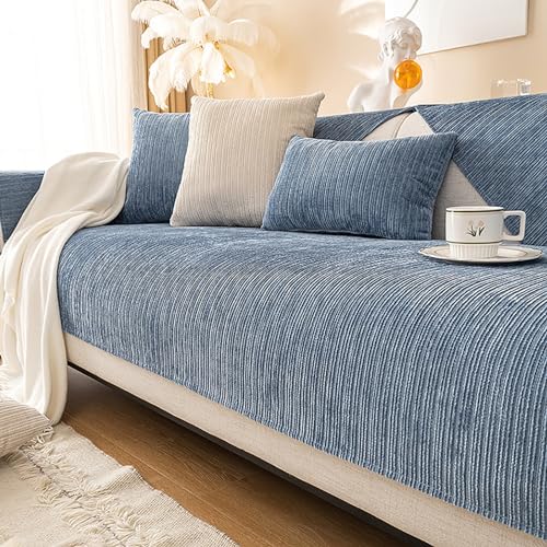 JJRETGY Rutschfester L-förmiger Sofabezug, weiche Chenille Sofaüberwurf, verschleißfester, waschbarer Sofa-Schonbezug Sofaschoner, für das Linke/rechte Chaiselongue-Sofa (Blue,110X210cm) von JJRETGY