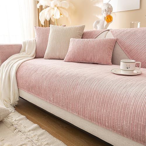 JJRETGY Rutschfester L-förmiger Sofabezug, weiche Chenille Sofaüberwurf, verschleißfester, waschbarer Sofa-Schonbezug Sofaschoner, für das Linke/rechte Chaiselongue-Sofa (Pink,110X210cm) von JJRETGY