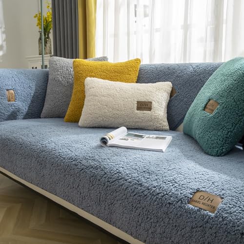 JJRETGY Samt Sofabezug 1 2 3 4 Sitzer, Rutschfester Sofaüberwurfe, Ecksofa L-Form Sofa überzug, Winter Wärme Sofabezüge, Sofaschutz Hund Kratzschutz Katze (Blue,110X180cm) von JJRETGY