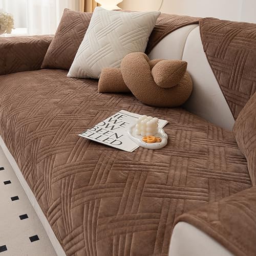 JJRETGY Sofabezug 1 2 3 4 Sitzer, Sofa überzug Sofa überzug Dicker Plüsch, Sofa Sitzkissen Couchbezüge rutschfeste, Ecksofa L Form Sofaüberwurf, Waschbare Sofabezug für Haustiere (Brown,70X70cm) von JJRETGY