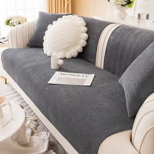 JJRETGY Sofabezug Antirutsch, Sofaüberwurf Corn Velvet 1 2 3 4 Sitzer, L Form Sofa Couch überzug Ecksofa, Couch Bezug Sofaschoner für Hunde (Dark Gray, 110X210cm) von JJRETGY