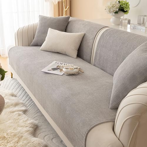 JJRETGY Sofabezug Antirutsch, Sofaüberwurf Corn Velvet 1 2 3 4 Sitzer, L Form Sofa Couch überzug Ecksofa, Couch Bezug Sofaschoner für Hunde (Light Gray, 70X180cm) von JJRETGY