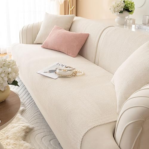 JJRETGY Sofabezug Antirutsch, Sofaüberwurf Corn Velvet 1 2 3 4 Sitzer, L Form Sofa Couch überzug Ecksofa, Couch Bezug Sofaschoner für Hunde (Off-White, 110X180cm) von JJRETGY