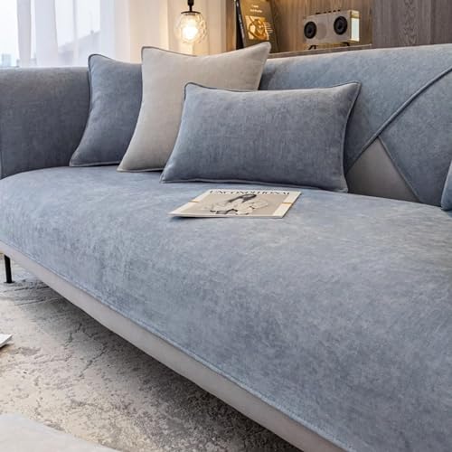 JJRETGY Sofabezug Chenille 1 2 3 4 Sitzer, Ecksofa L Form Sofaüberwurf, rutschfeste Sofabezüge, Warmer Super Weicher, Waschbare Sofabezug für Haustiere (Blau grau,90X90cm) von JJRETGY
