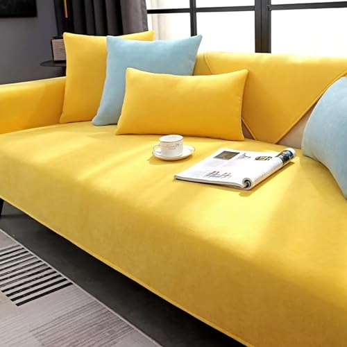 JJRETGY Sofabezug Chenille 1 2 3 4 Sitzer, Ecksofa L Form Sofaüberwurf, rutschfeste Sofabezüge, Warmer Super Weicher Sofabezug, Waschbare Sofabezug für Haustiere (Gelb,90X180cm) von JJRETGY