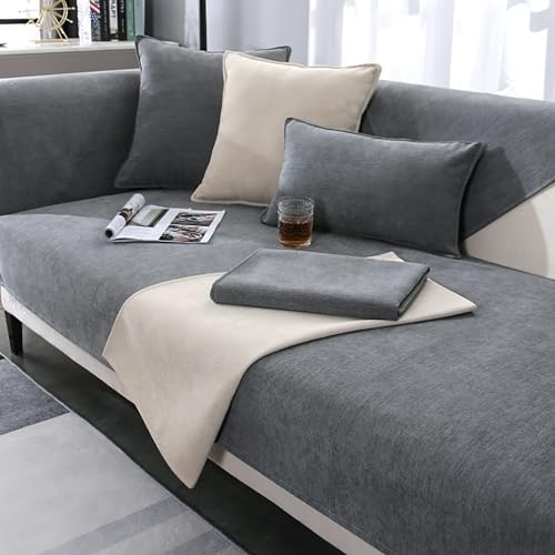 JJRETGY Sofabezug Chenille 1 2 3 4 Sitzer, Ecksofa L Form Sofaüberwurf, rutschfeste Sofabezüge, Warmer Super Weicher Sofabezug, Waschbare Sofabezug für Haustiere (Grau,110X160cm) von JJRETGY