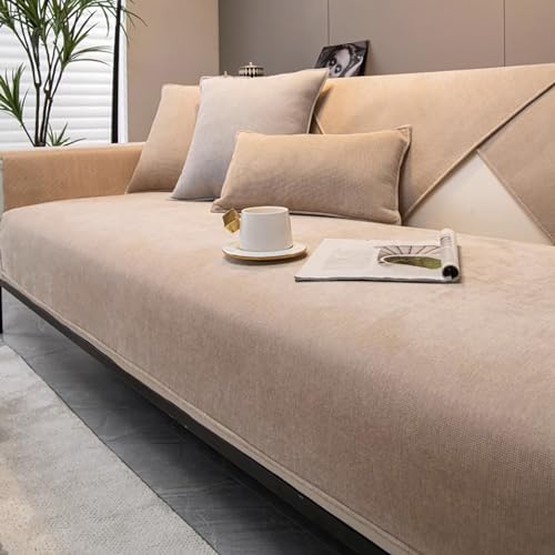 JJRETGY Sofabezug Chenille 1 2 3 4 Sitzer, Ecksofa L Form Sofaüberwurf, rutschfeste Sofabezüge, Warmer Super Weicher Sofabezug, Waschbare Sofabezug für Haustiere (Hellbraun,110X160cm) von JJRETGY