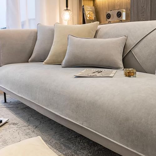 JJRETGY Sofabezug Chenille 1 2 3 4 Sitzer, Ecksofa L Form Sofaüberwurf, rutschfeste Sofabezüge, Warmer Super Weicher Sofabezug, Waschbare Sofabezug für Haustiere (Himmel grau,110X180cm) von JJRETGY