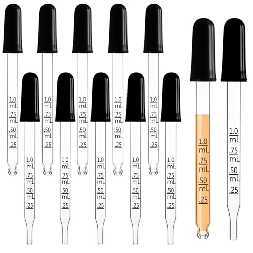 JJUNW 10 Stück Glaspipette, 1ml Glastropfer mit Messungen, Pipettentropfer mit Gummikopf Dropper Graduierte Transfer Pipette für Pflanze Haustier und Süßigkeitenformen Bastelarbeiten (2 Ausführungen) von JJUNW