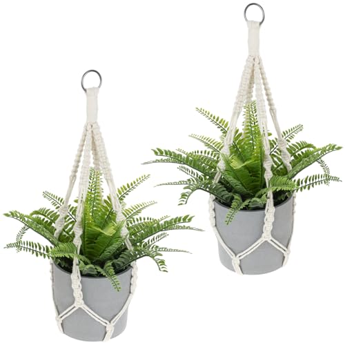 JJUNW 2 Stück Makramee Blumenampel Pflanzenhänger, Blumentopfhalter Baumwollseil mit Eisenring, 50cm Hängeampel für Hängepflanztopf Boho Deko für Innen Außen Garten Balkon Fenster Wanddekoration von JJUNW