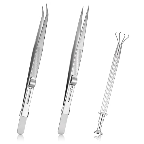 JJUNW 3 Stück Piercing Kugel Aufdreher, Diamant Pinzette Juwelier Halter Pick up Tool mit 4 Klauen Schmuck Pick up Werkzeug für winzige Objekte IC Chip elektronische Komponenten von JJUNW