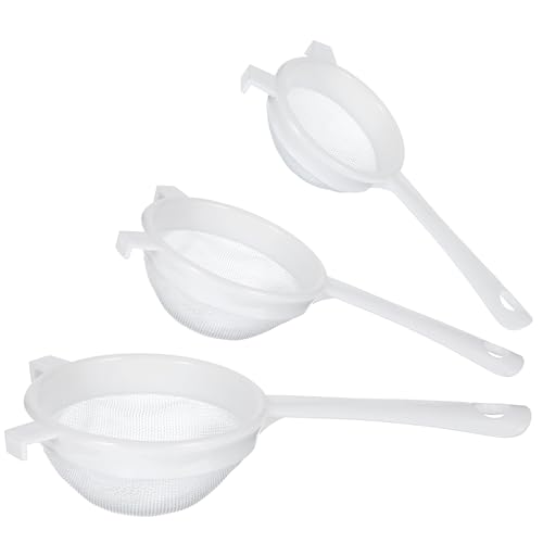 JJUNW 3 Stück Plastiksieb Nylon Sieb 40 Mesh, Küchensieb Kunststoff mit Griff, Haushaltssieb Küche Netzsieb zum Sieben Quinoa Gemüse Obst Tee Kaffee (8cm, 10cm, 12cm) von JJUNW