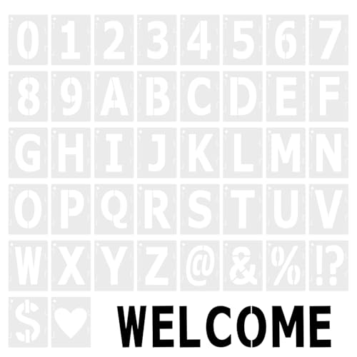 JJUNW 42 Stück Buchstaben Schablone Set, Wiederverwendbare Buchstaben Zahlen Zeichen Schablonen, Waschbar Kunststoff Zahlenschablonen Alphabetschablone für DIY Holzschilder Malerei Handwerk(2 Zoll) von JJUNW