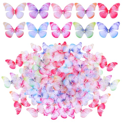 JJUNW 60 Stücke 3D Schmetterlinge, Durchscheinender Chiffon Schmetterling 3D Schmetterlinge Deko Ornament für DIY Dekoration Scrapbooking Gepäck Wand und Fenster Haarspange Dekoration(Stil A) von JJUNW