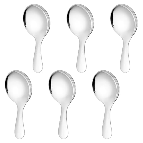 JJUNW 6Stück Löffel mit Kurzem Griff, Kaffeelöffel aus Edelstahl, Servierlöffel Groß Eislöffel 9cm Salatlöffel Servierbesteck Spiegelpoliert für Tee Kaffee Dessert Mehl Konfitüre Joghurt(Silber) von JJUNW