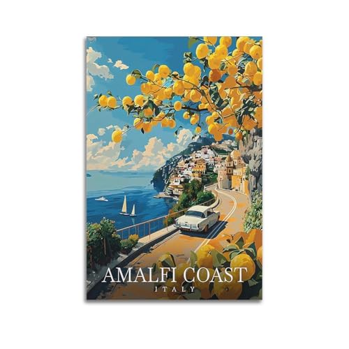 JJUPUV Amalfi Küste Italien Vintage Reiseposter Wandkunst Schlafzimmer Drucke Wohnkultur Hängendes Bild Leinwand Gemälde 30 x 45 cm von JJUPUV