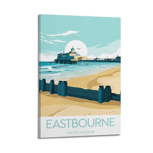 JJUPUV Eastbourne UK Vintage-Reiseposter, Wandkunst, Rollen, Leinwand, Gemälde, Bild, Wohnzimmer-Dekoration, Zuhause, 40 x 60 cm von JJUPUV