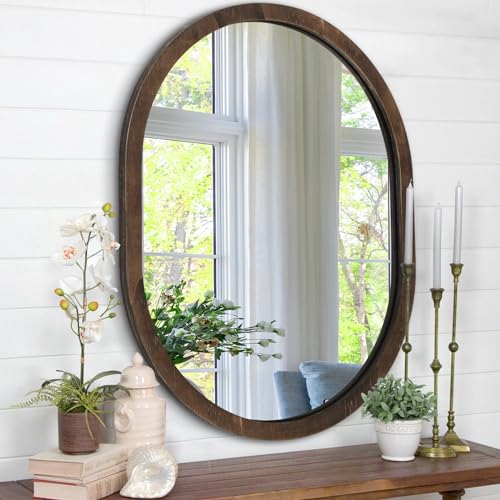 JJUUYOU 45 x 65 cm ovaler Spiegel Wandspiegel für Badezimmer, Holzrahmen, moderner Spiegel für Wand mit abgerundeten Ecken, Eingangsbereich, dekorativer Bauernhaus-Schminkspiegel von JJUUYOU