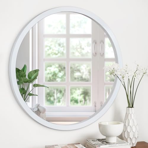 JJUUYOU Runder Spiegel, Kreis, Wandmontage, Vintage-Stil, Holzrahmen, Spiegel, dekorativ für Badezimmer, Wohnzimmer, Schlafzimmer, Schlafsaal, Dec, Weiß JJUUYOU Runder Spiegel, Kreis, Wandmontage, Vintage-Stil, Holzrahmen, Spiegel, dekorativ für Badezimmer, Wohnzimmer, Schlafzimmer, Schlafsaal, Dec, Weiß von JJUUYOU
