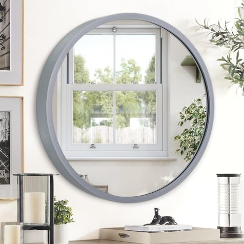 JJUUYOU Rundwandspiegel 40cm, hängender Rundspiegel Runde graue Spiegel für Badezimmer Metallrahmen Spiegel für Schlafzimmer, Wohnzimmer oder Wand Dekoration von JJUUYOU