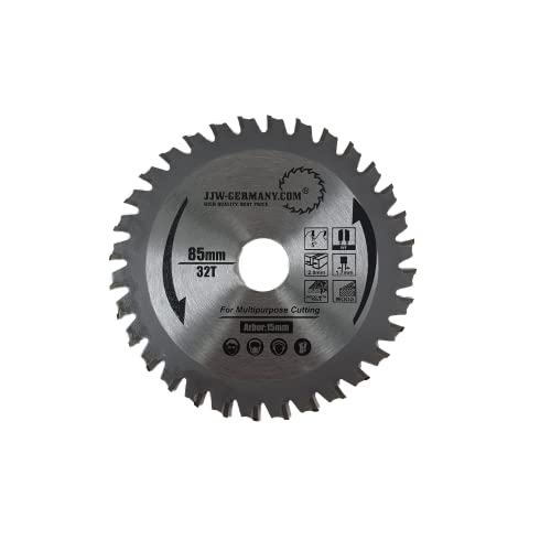 jjw-germany HW HM Sägeblatt Kreissägeblatt 85x15 mm kompatibel mit Bosch, Makita Akku Minihandkreissägen (HM 85 x 2,0 x 15 Z= 32 WF Metall) von jjw-germany
