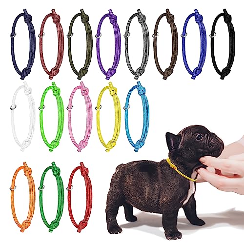 JJWNML 16pcs Welpen ID Halsbänder, Neugeborene Kätzchen, weiche Polyester Halsbänder Einstellbare Bands Identifikation Welpen Halsband für Neugeborene Haustier, Multi Coloured (L,17-28CM) von JJWNMLL