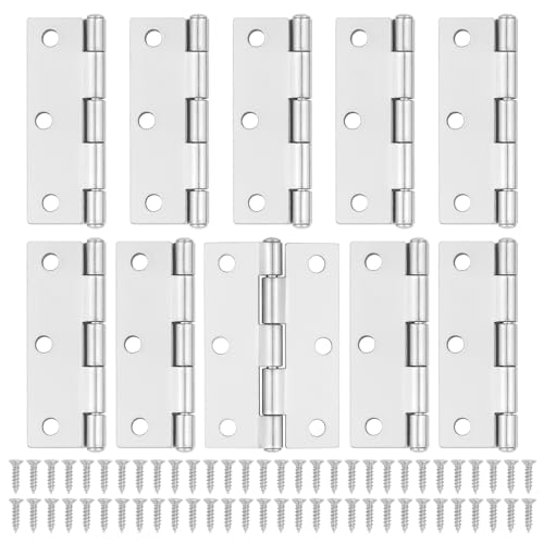 JJWNMLL Silber Türscharniere 10 pcs - 75mm (3 Zoll) Schranktürscharniere Silber mit 60 pcs Silberschrauben Türscharniere Innen für Haus Möbel Holztürscharnier von JJWNMLL