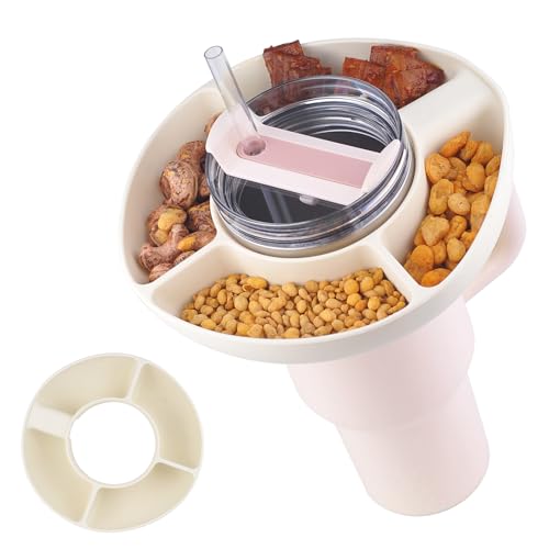 JJWNMLL snackschale für Stanley Cup 40 oz-Zubehör für Stanley Cup-Wiederverwendbare Silikon Snackschale für Stanley Becher mit Griff 4-Fach Snack-Tablett(Creme) von JJWNMLL