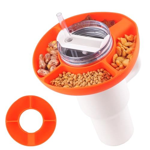 JJWNMLL snackschale für Stanley Cup 40 oz-Zubehör für Stanley Cup-Wiederverwendbare Silikon Snackschale für Stanley Becher mit Griff 4-Fach Snack-Tablett (Orange) von JJWNMLL