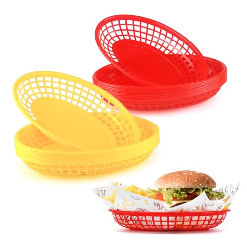 JWNMLL 16pcs servierkörbchen,Pommes Körbchen Lebensmittelkörbe,Wiederverwertbare Oval körbchen,für burger Frites Obst Party Picknick Grill gartenfest snacks von JJWNMLL