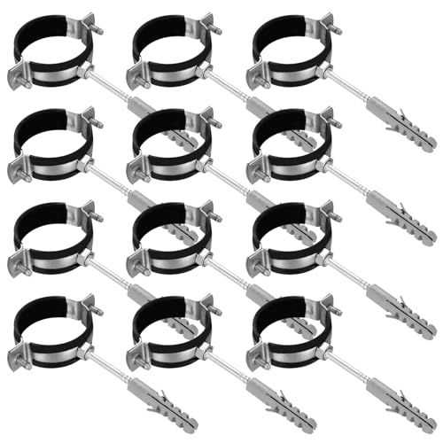 12 Rohrschellen 50mm & 12 Stockschrauben & 12 Dübel, Schraubrohrschellen mit Gummieinlage, Rohrhalterung Rohrbefestigung Wand Boden Doppelrohrschelle für Kanäle Sanitär Lüftungskanäle Rohr Halterung 12 Rohrschellen 50mm & 12 Stockschrauben & 12 Dübel, Schraubrohrschellen mit Gummieinlage, Rohrhalterung Rohrbefestigung Wand Boden Doppelrohrschelle für Kanäle Sanitär Lüftungskanäle Rohr Halterung von JJWUYUE