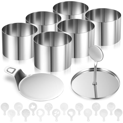 8 Stück Dessertringe und Speiseringe Set, Edelstahl Speiseringe Servierringe, Ø7.5cm Tortenring Set mit Deckel & Basis & Schablonen, Runder Mousse Ring Form für Backen Törtchenringe Törtchenform von JJWUYUE